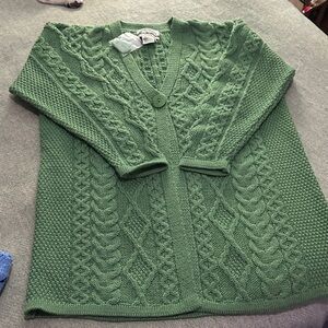 Aran Crafts Cable Knit Merino Wool Cardigan Sweater New